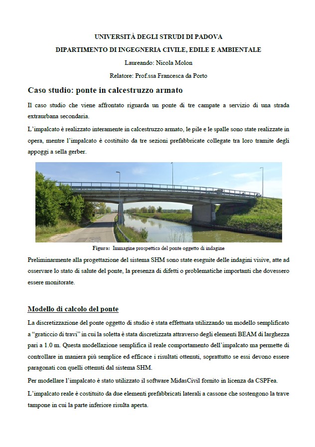 CASO STUDIO: PONTE IN CALCESTRUZZO ARMATO