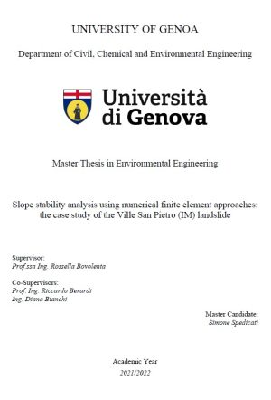SLOPE STABILITY ANALYSIS USING NUMERICAL FINITE ELEMENT APPROACHES: THE CASE STUDY OF THE VILLE SAN PIETRO (IM) LANDSLIDE
